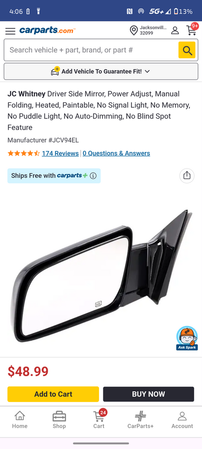 1988–2000 Chevrolet & GMC C/K Trucks & SUVs Driver Side Power Heated Mirror 🚘🪞