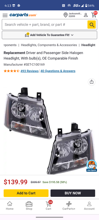 2007–2014 Chevy Tahoe / Suburban / Avalanche Driver and Passenger Side Halogen Headlight Set (With Bulbs) 💡🚘