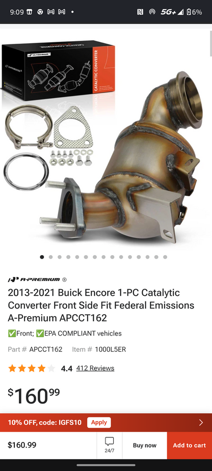 2013–2021 Buick Encore, Chevy Cruze, Sonic & Trax Front Catalytic Converter ⚙️🚘