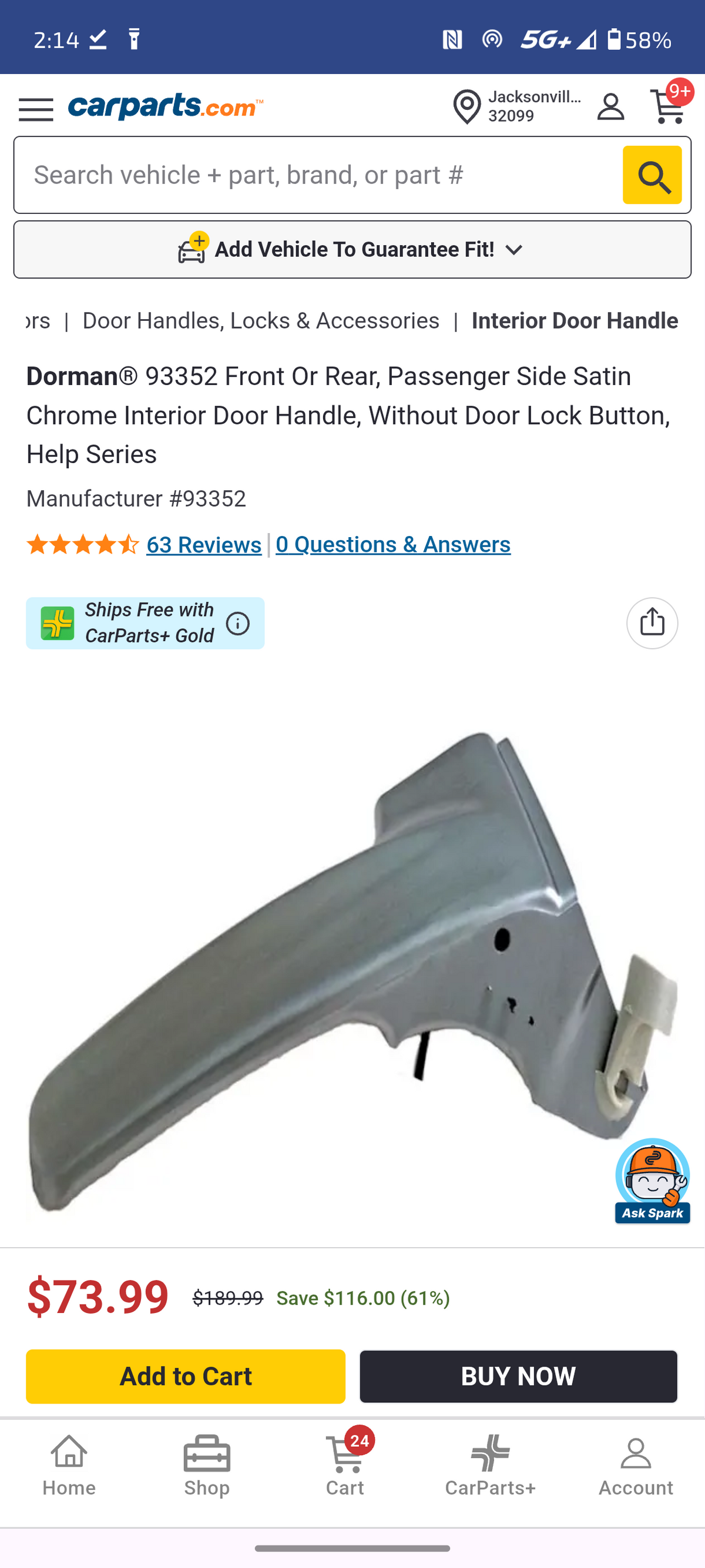 2008–2012 Jeep Liberty Passenger Side Interior Door Handle (Satin Chrome) 🚪🚘