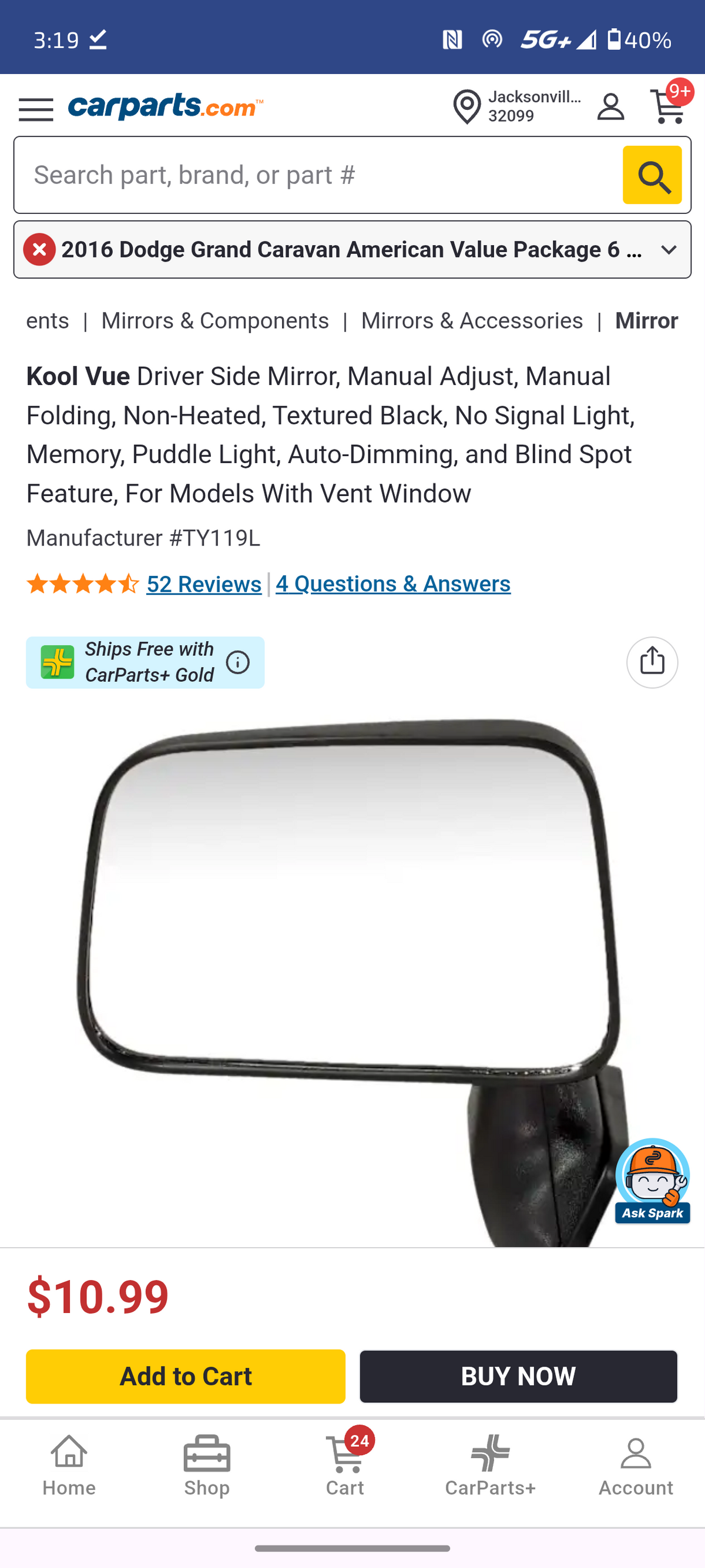 1989–1995 Toyota Pickup Driver Side Door Mirror (Manual / Textured Black) 🪞🚘