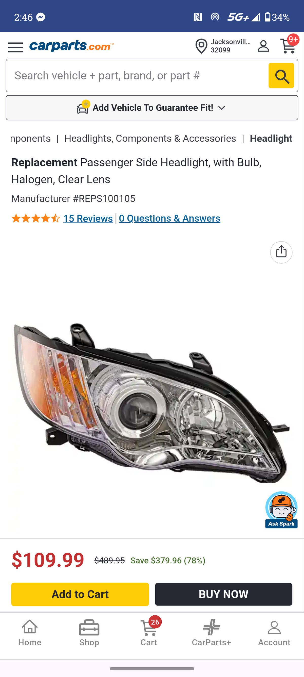 2008–2009 Subaru Outback / Legacy Passenger Side Halogen Headlight 🚨🚘