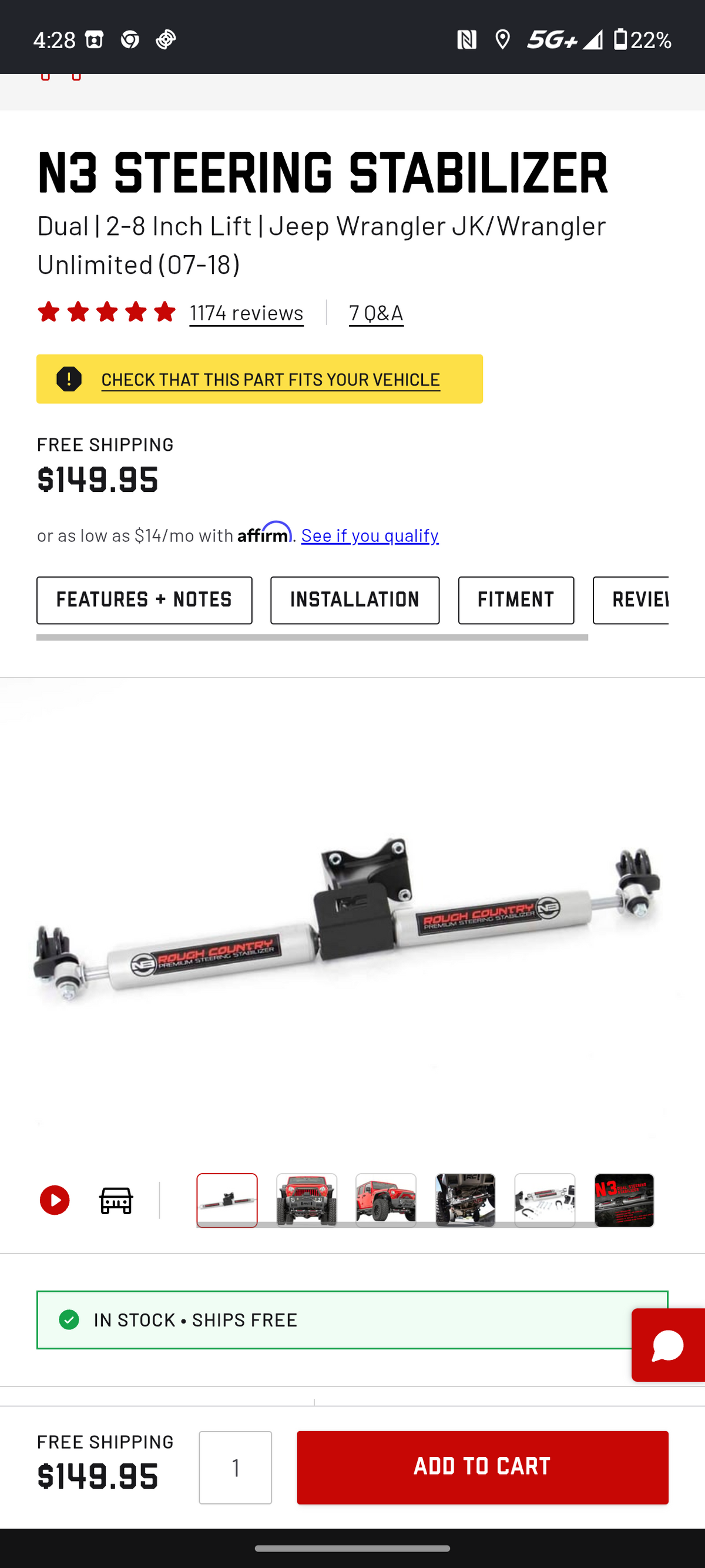 2007–2018 Jeep Wrangler JK / Wrangler Unlimited N3 Steering Stabilizer ⚙️🚘