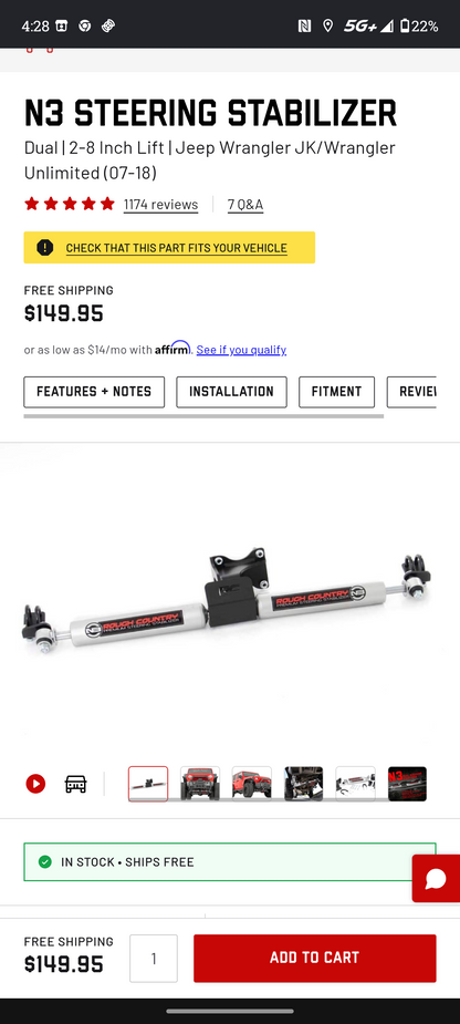 2007–2018 Jeep Wrangler JK / Wrangler Unlimited N3 Steering Stabilizer ⚙️🚘