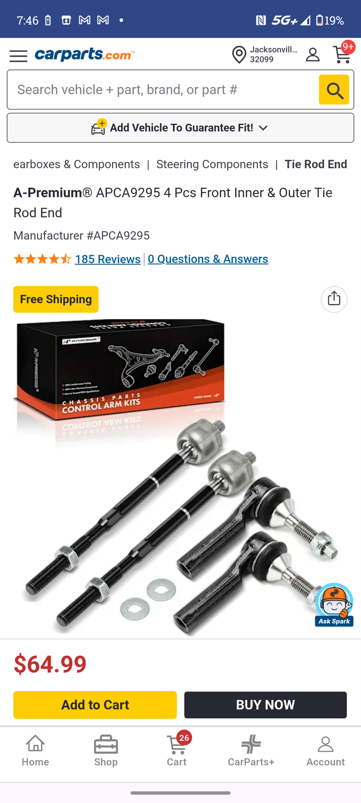2010–2016 Ford Taurus / Flex & Lincoln MKS / MKT 4-Piece Front Inner & Outer Tie Rod End Set ⚙️🚘
