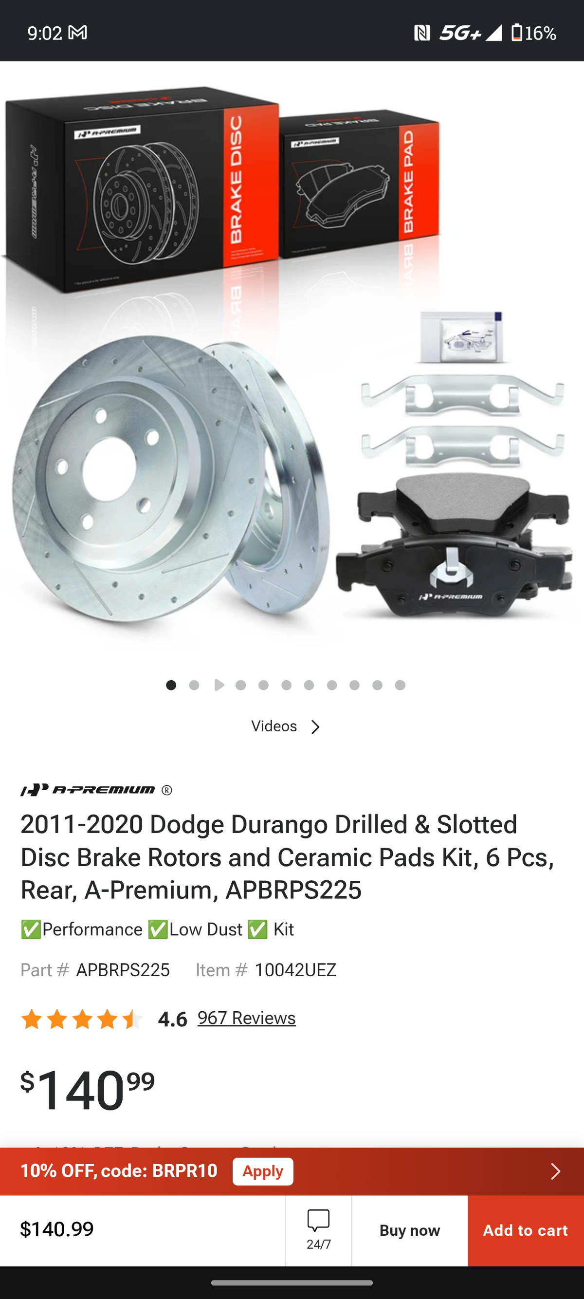 2011–2020 Dodge Durango & Jeep Grand Cherokee Rear Drilled & Slotted Brake Rotors + Ceramic Pads Kit 🛑🚘