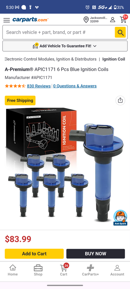 2007-2019 Ford F-150 Explorer Edge Mustang Lincoln Mazda 3.5L 3.7L V6 Set of 6 Ignition Coils 🚘⚡