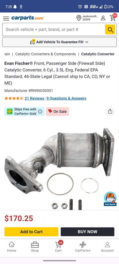 Nissan & Infiniti 3.5L V6 Front Passenger Side (Firewall Side / Bank 1) Catalytic Converter ⚡🚘