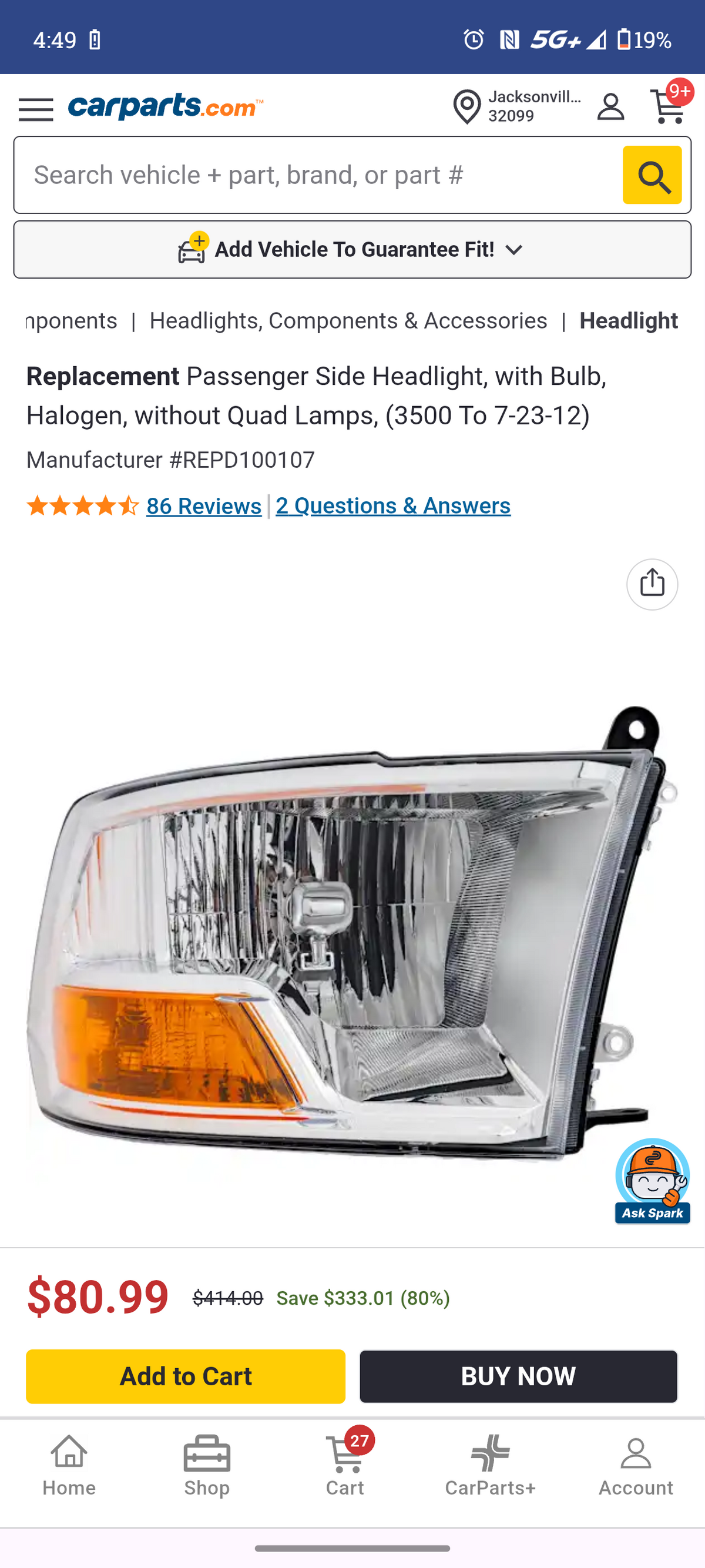 2009–2012 Dodge Ram 1500, 2500 & 3500 Passenger Side Halogen Headlight Assembly (Dual Lamp / Without Quad Headlamps) ⚡🚘