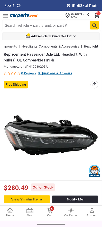 2022–2025 Honda Civic Passenger Side Full LED Headlight Assembly ⚡🚘