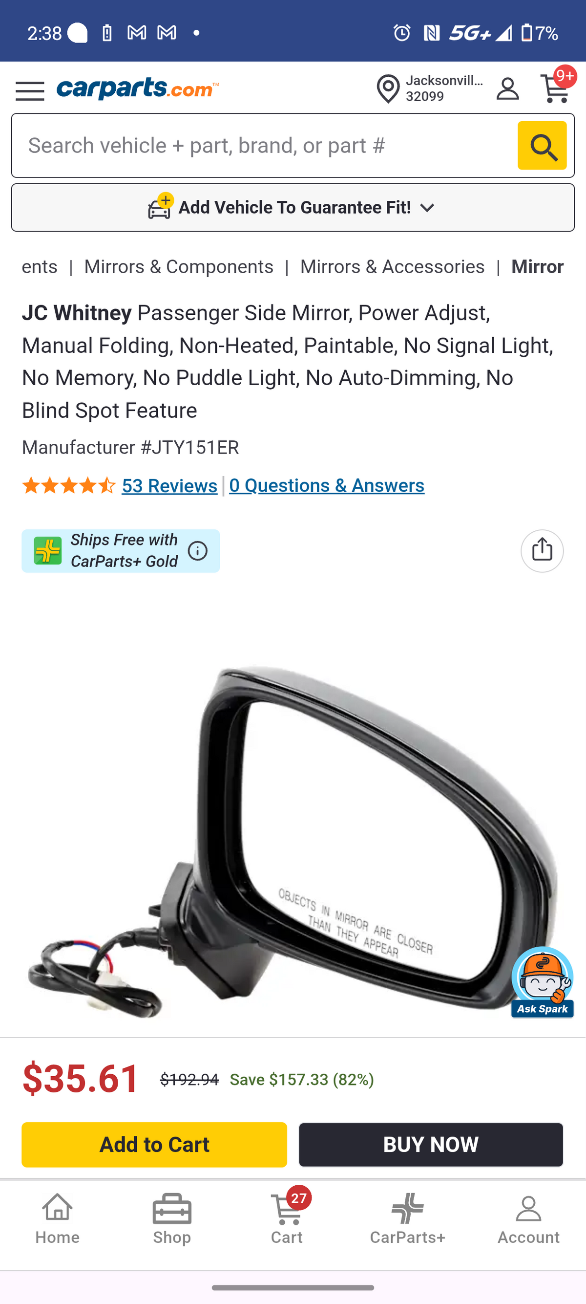 2012–2015 Toyota Prius Passenger Side Power Door Mirror (Paintable) ⚡🚘