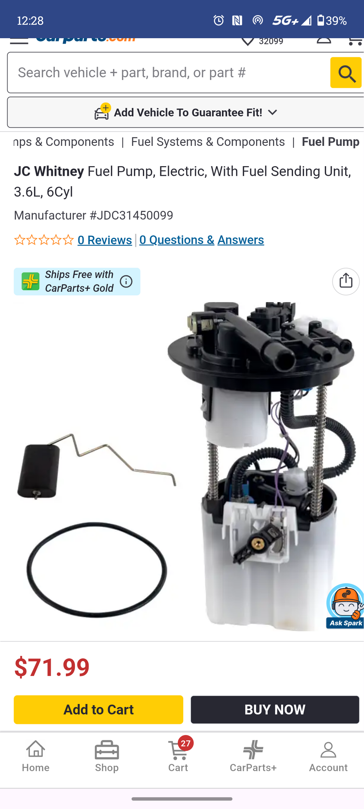 2012–2016 Chevrolet Impala 3.6L V6 Electric Fuel Pump & Sending Unit Assembly ⚡🚘