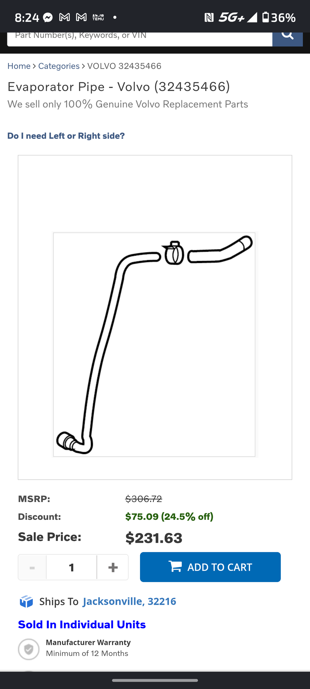 2018-2022 Volvo XC40 Genuine A/C Evaporator Pipe / Line Assembly (OEM 32137365) 🇸🇪❄️