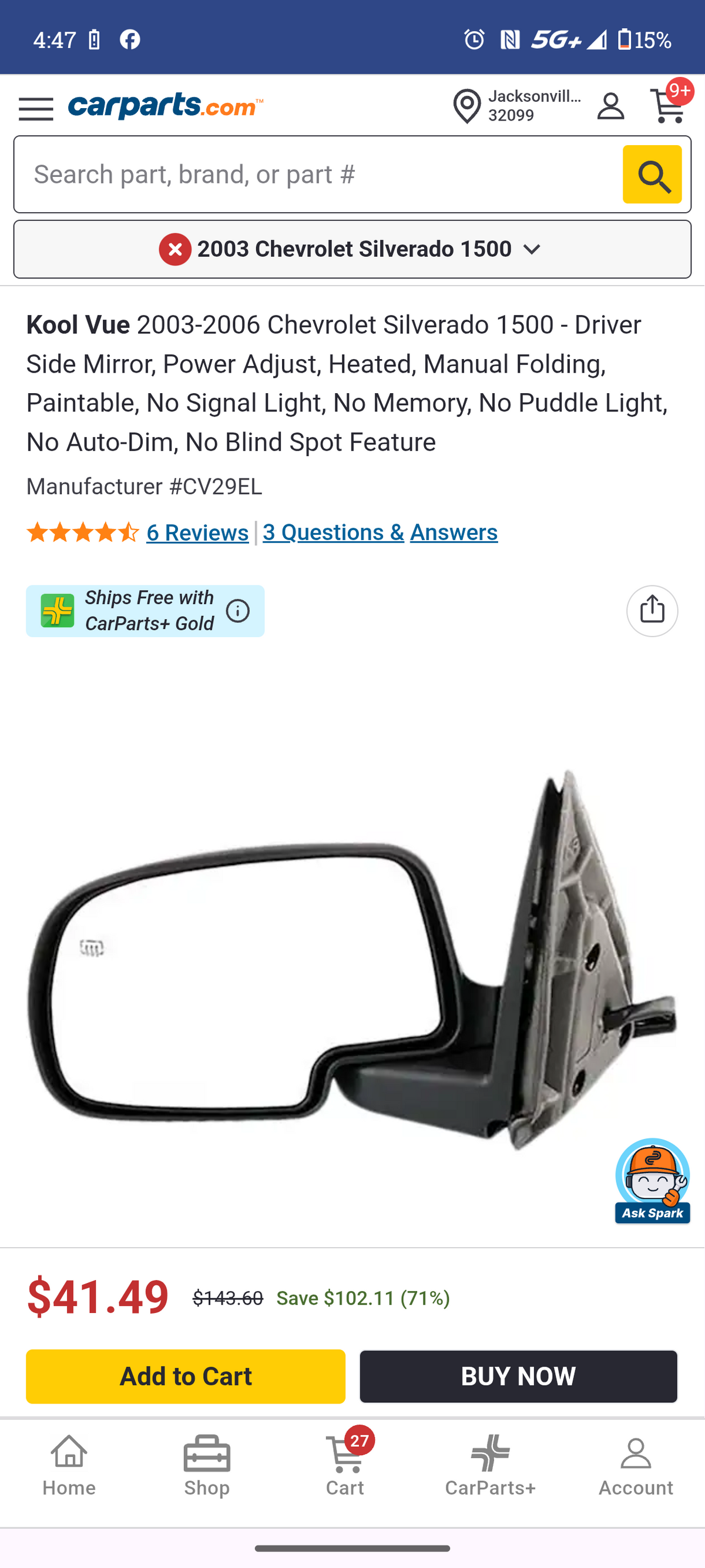 2003–2006 Chevrolet Silverado GMC Sierra Driver Left Side Power Heated Door Mirror ⚡🚘