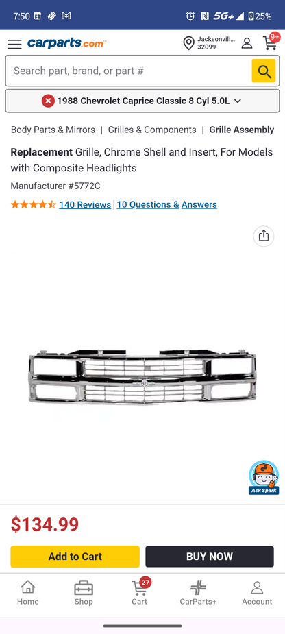 1994–1999 Chevrolet C1500 C2500 C3500 K1500 K2500 K3500 Tahoe Suburban Chrome Front Grille Assembly ⚡🚘
