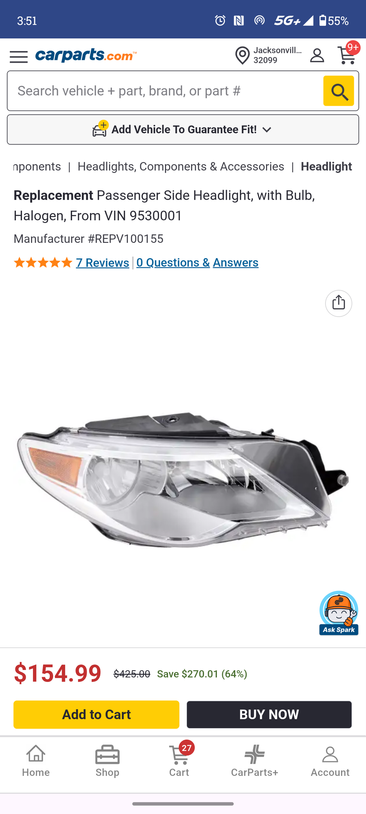 2009–2012 Volkswagen Passat Passenger Side Halogen Headlight Assembly ⚡🚘